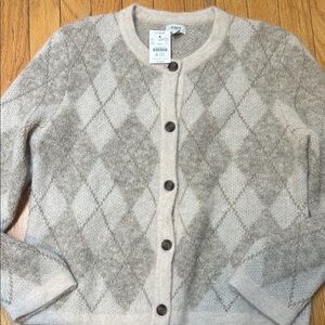 J. Crew Cream and Taupe Argyle Button-Front Cardigan